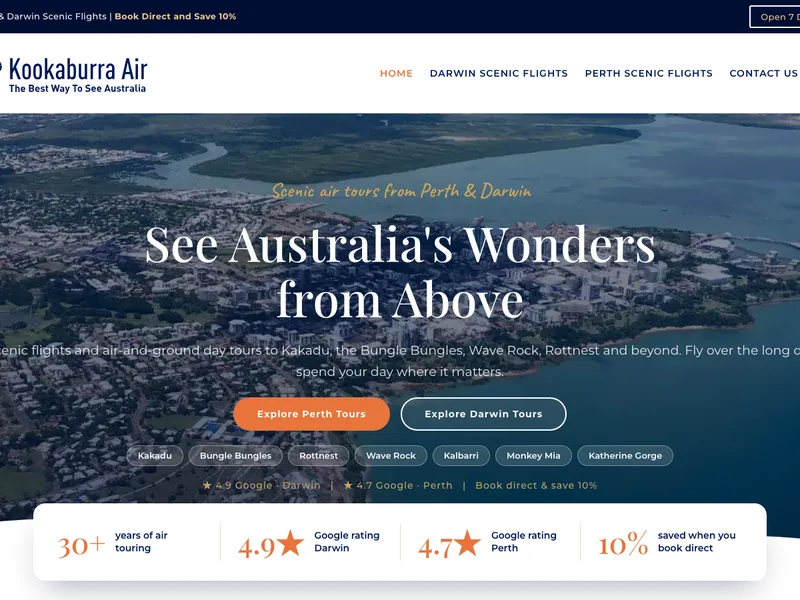 Kookaburra Air website home page